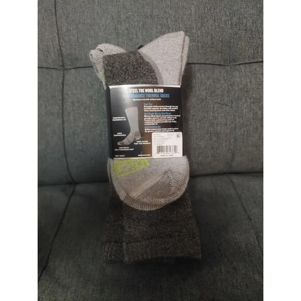 3 Pairs Dickies Steel Toe Crew Performance Thermals Wool Blend Midweight Socks